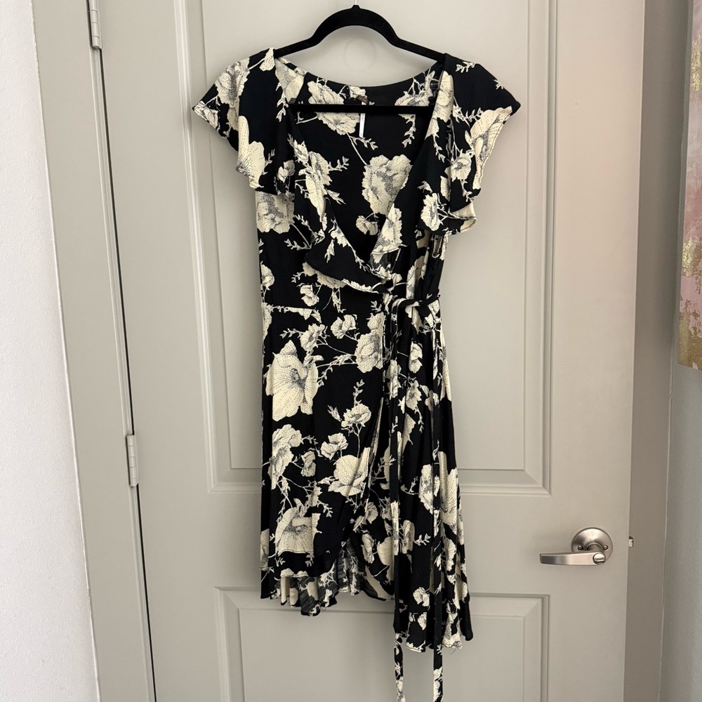Free People Black and Cream Floral Mini Dress